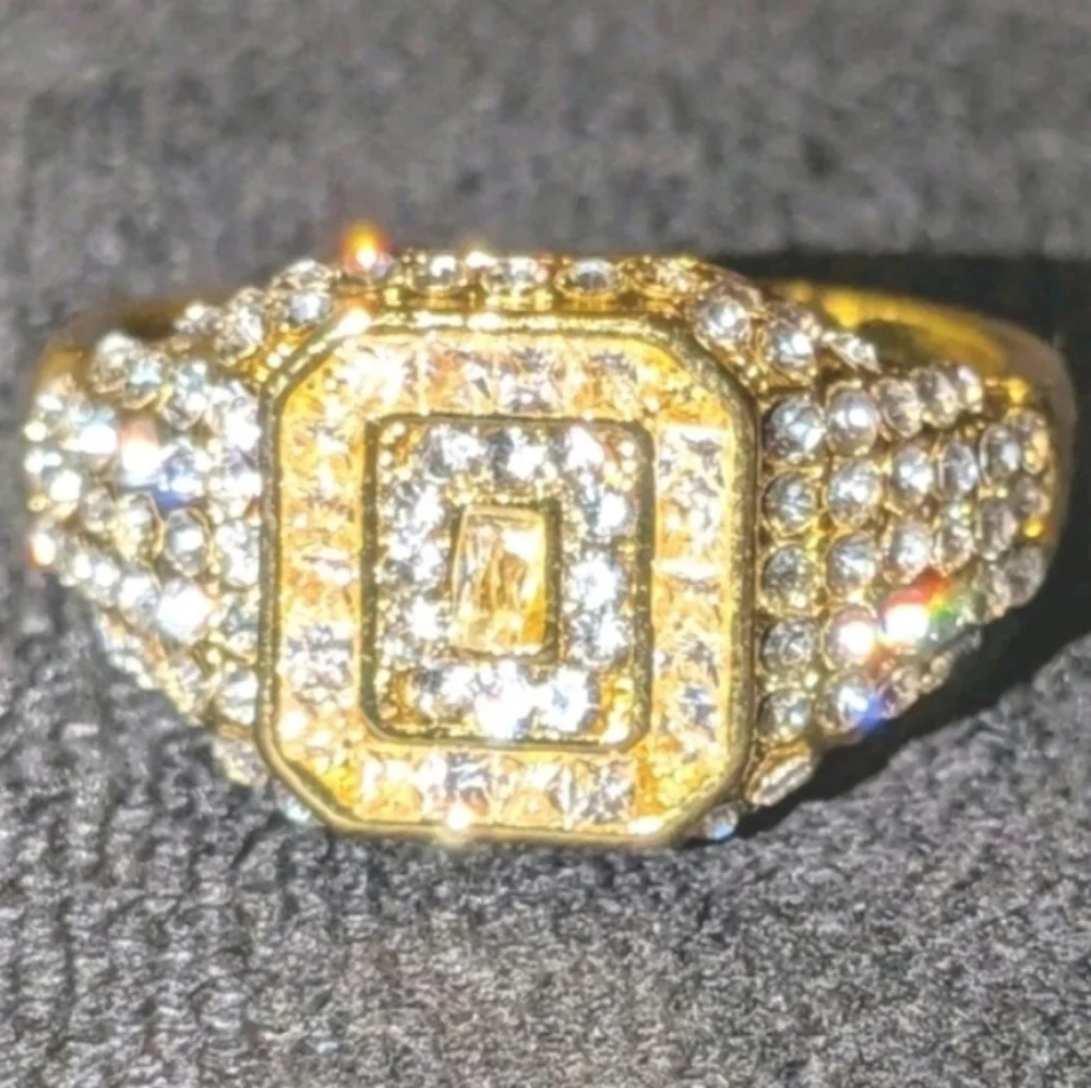 Elegant Mens Simulated Diamonds With 2ct 14k Yellow gold Plated Ring Sz 12